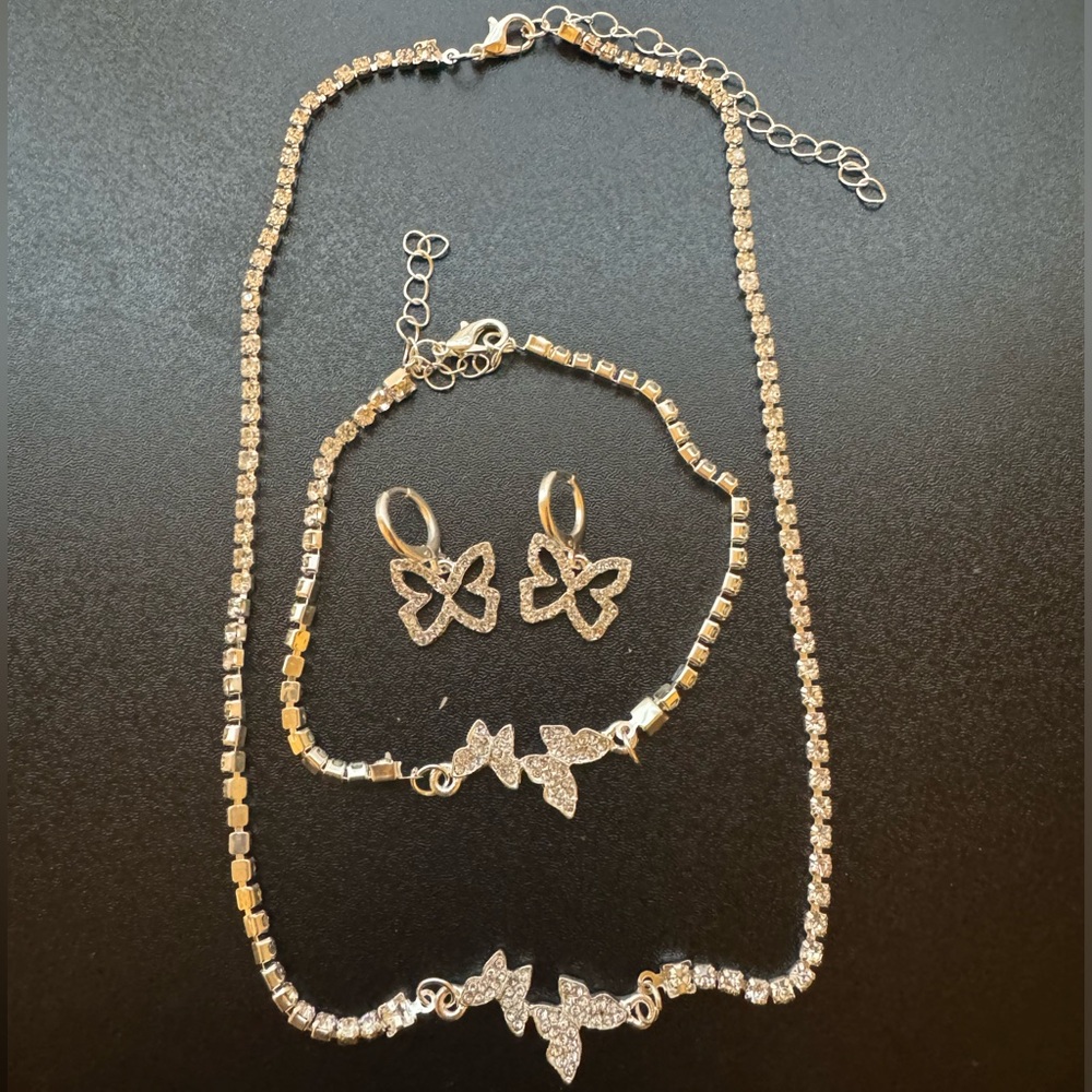 Necklace, bracelet, and earings
